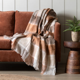 Check Faux Mohair Throw - Rust