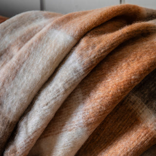 Check Faux Mohair Throw - Rust